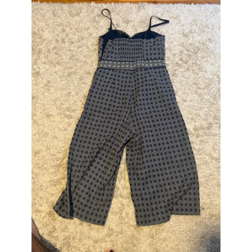 Elevenses Anthropologie‎ Remy Blue Geometric Print Wide Leg Jumpsuit Size 4 VGC - Picture 10 of 10